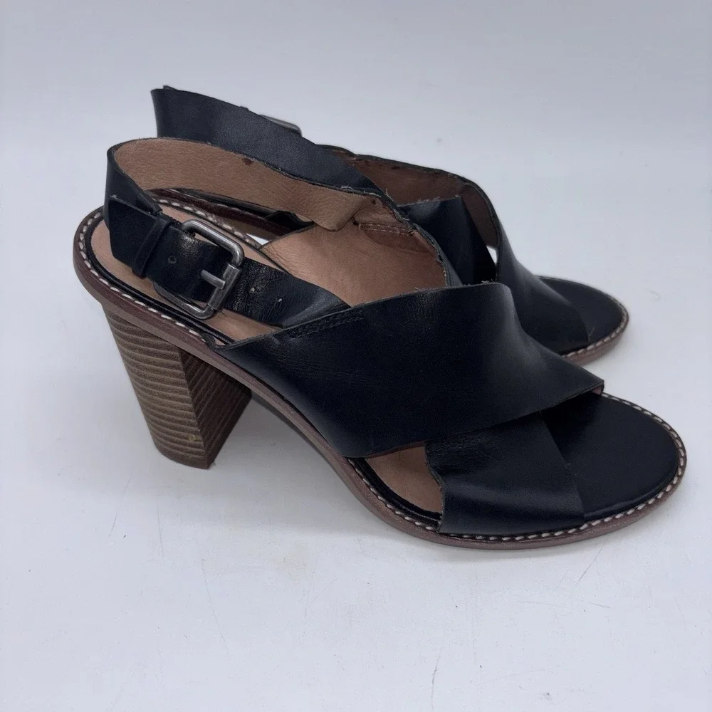 Madewell The Ruthie Women's Size 7 Black Leather Crisscross Slingback Sandals